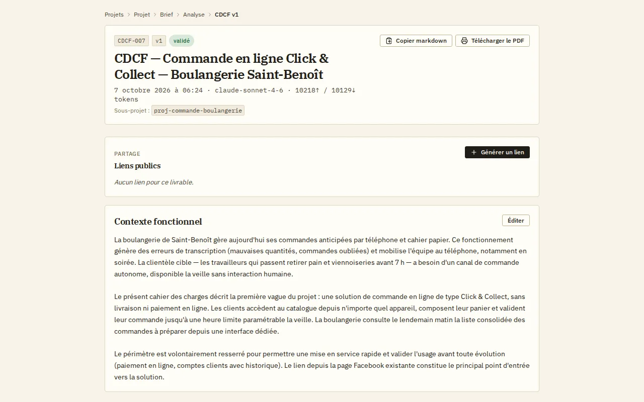 Cahier des charges de la boulangerie fictive